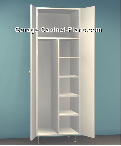 Utility Cabinet Plans - 24 Inch Broom Closet Cabin Closet, Broom Closet Organizer, Broom Cabinet, Broom Storage, Laundry Cupboard, Cleaning Cupboard, Cleaning Closet Organization, Utility Cabinet, Standing Closet