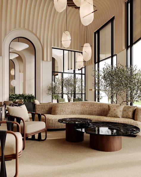 The main lobby at the Mantera 5* Resort. We emphasized organic forms and natural colors that were taken in from the exterior palette outside. We were influenced by the natural reserve that is located just across the luxurious 10 hectare property. #hotel #luxuryhotelinterior #luxuryinterior #hotellobby #lobbyinterior #organicforms #organicpalette #hoteldesign #designhotel #designhotels #interiordesign #hospitalitydesign Hotel Lobby Sofa Design, British Colonial Lounge, Interior Design Hotel Room, Tropical Hotel Lobby, Lobby Lounge Seating, Hotel Lounge Area, Hotel Lobby Seating, Luxury Resort Interior, Residence Lobby