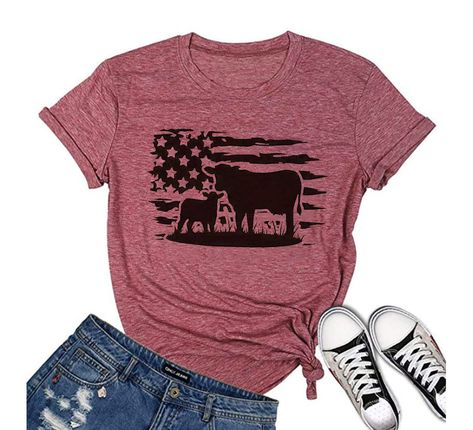 PRICES MAY VARY. ❤ Material: Cotton blend, super soft and comfortable to wear. ❤ Features: Funny animal cow graphic shirt tops, cattle cowgirl t-shirt tops, cow print top shirts, western shirts for women, funny cow gift tee tops, casual country farm shirt tops, cow gifts for women, heifer shirt animal cow lover tees clothes, cute holiday vacation trip tee blouse, round neck short sleeve, this casual style tee funny shirt will make you more attractive, and more fashionable. ❤ Occasion: Super soft Nice Shirts For Women, Cow Print Top, Western Shirts For Women, Heifer Shirt, Cowgirl Tshirt, Heat Press Shirts, Cow Gifts, Vacation Tops, Cow Shirt