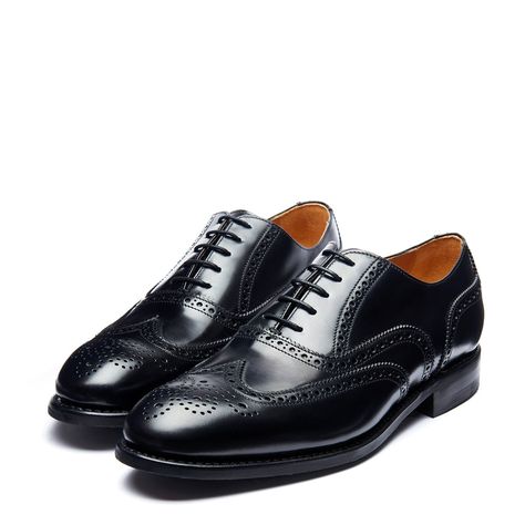 NPS Essential Collection Made in England Over 140 years of Traditional Shoemaking Craftsmanship Goodyear Welted Construction 5 Eye Oxford Brogue Shoe Black Hi-Shine Leather Upper Fully Leather Lined Dainite Rubber Sole & Heel Last Shape: 10885