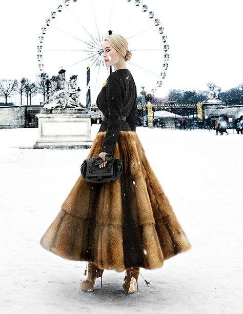 Street Style| Be Inspirational ❥|Mz. Manerz: Being well dressed is a beautiful form of confidence, happiness & politeness Fur Skirt, Mode Editorials, Ulyana Sergeenko, Fabulous Furs, Look Retro, Style Muse, Russian Fashion, Dior Couture, Olivia Palermo