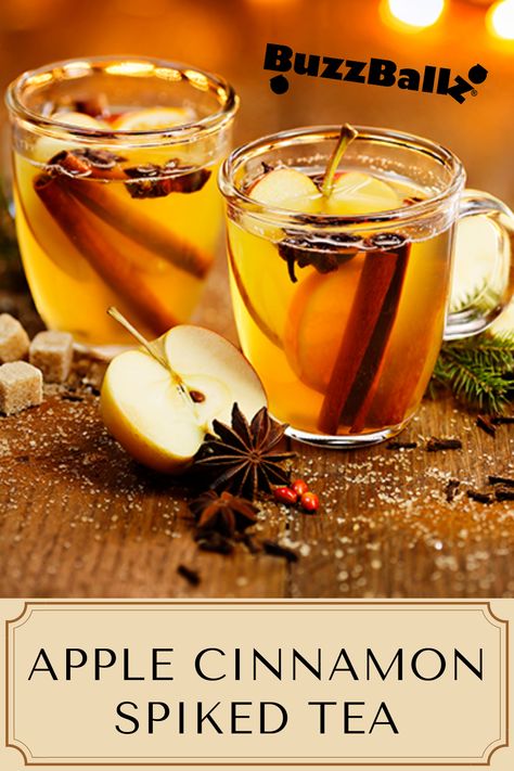 Spiked Hot Tea Recipe, Hot Tea Alcoholic Drinks, Hot Tea With Alcohol, Herbal Tea Cocktails, Hot Tea Cocktails, Hot Drinks With Alcohol, Buzz Ball, Flavored Tea Recipes, Apple Cinnamon Tea