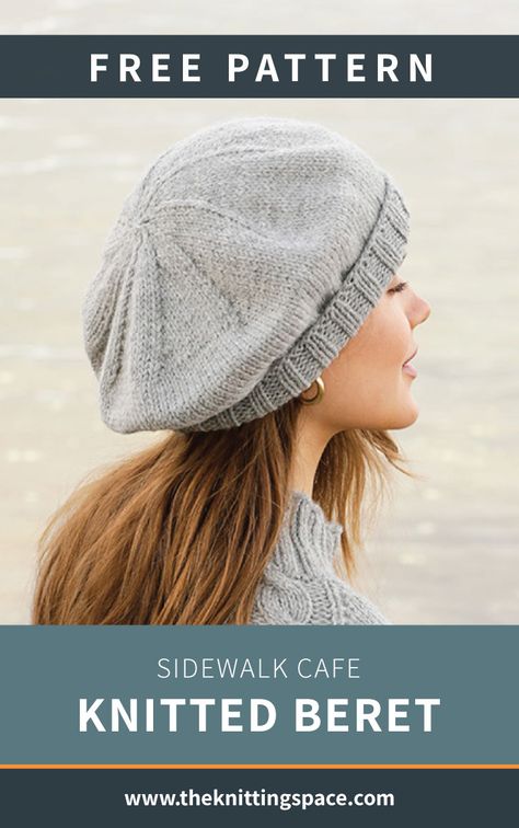 Knit Beret Free Pattern, Knitted Beret Patterns Free, Knit Beret Pattern, Beret Hat Pattern, Knitting Tam, Winter Knitting Patterns, Beanie Knitting Patterns Free, Beret Pattern, Sidewalk Cafe