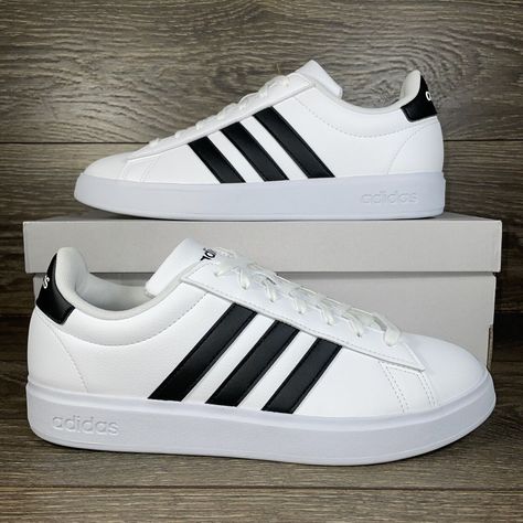 adidas Men's Grand Court 2.0 White Black Athletic Tennis Shoes Sneakers Trainers Get a price at https://copapair.com/adidas-mens-grand-court-2-0-white-black-athletic-tennis-shoes-sneakers-trainers/ Adidas Grand Court Outfit, Branded Sneakers, Athletic Tennis Shoes, Tennis Adidas, Adidas White Shoes, Adidas White Sneakers, Samba Shoes, White Shoes Men, Adidas Grand Court