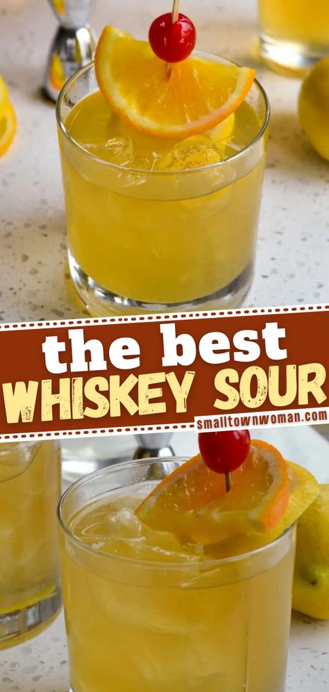 Whiskey Sour Whiskey Drinks Recipes, Whiskey Sour Recipe, Sour Drink, Best Whiskey, Cocktail Recipes Whiskey, Mixed Drinks Alcohol, Sour Cocktail, Good Whiskey, Whiskey Sour