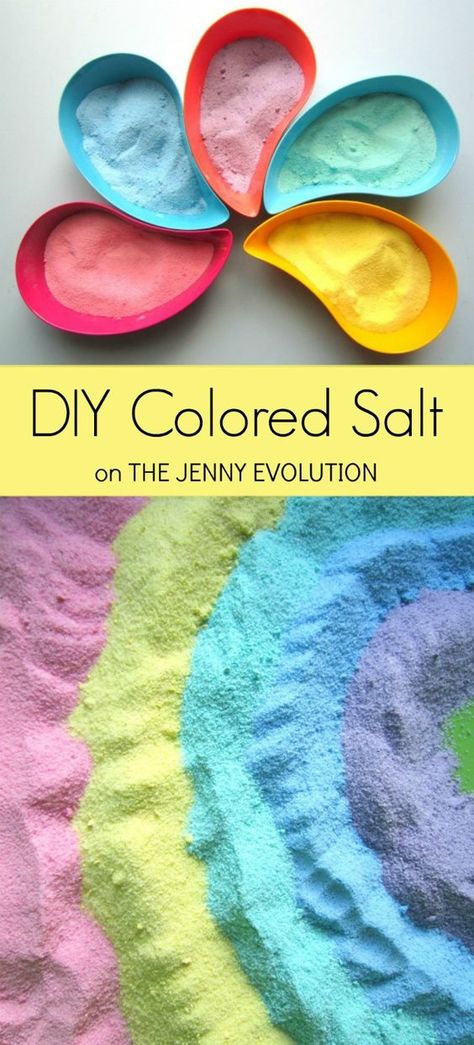 Easy DIY Colored Salt for Sensory Fun + Rainbow Salt Sensory Bin Rainbow Salt, Dye Rice, Sensory Projects, Colored Salt, Rainbow Sensory, Toddler Sensory Bins, Sensory Tubs, Sensory Bags, Sensory Ideas