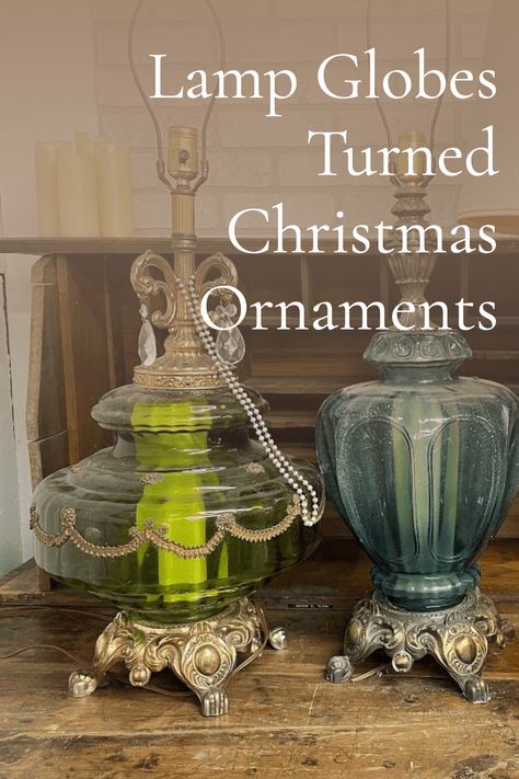 Indulge in vintage beauty and holiday spirit! 💡🎄 Reuse vintage lamp globes, turning them into unique, beautiful Christmas ornaments. Your yard, garden or flower beds will have a retro charm like no other! 🎅🎁 DIY festive, sustainable cheer! Old Light Globe Ideas Diy Projects, Vintage Light Bulb Lamp, Bubble Lights Christmas Ideas, Diy Vintage Lamp, Repurposed Light Globes, Turned Christmas Ornaments, Vintage Repurposed Items, Glass Light Globes, Unique Lamp Shades