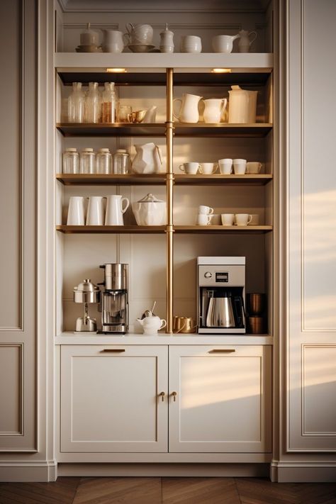 Antebellum Graces and Southern Style | Gateway to the South | A design inspiration blog | Chattanooga, TN Walk In Pantry Design, Expresso Bar, Scullery Ideas, Scullery Kitchen, Pantry Design Ideas, Tiny Dining Rooms, Kitchen Built In, Beverage Station, Kitchen Wall Cabinets