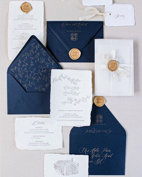 Calligraphy & Letterpress on Instagram: “As a stationery designer, there's something so satisfying being able to bring ideas to life. For C+R's wedding, jewel tones like navy and…” Wedding Jewel Tones, Celestial Wedding Theme, Alt Wedding, Navy Wedding Invitations, Celestial Wedding, Custom Wedding Stationery, Wedding Stationery Design, Wedding Court, Handmade Wedding Invitations