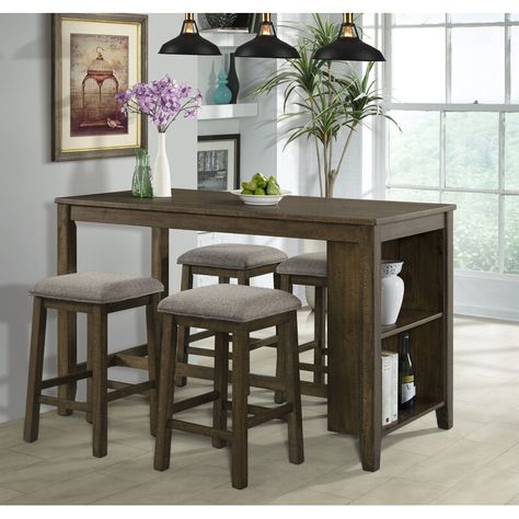 Gracie Oaks Taneytown Space Saver 5 Piece Pub Table Set | Wayfair Counter Height Dining Tables, Rustic Dining Set, Pub Dining Set, Upholstered Dining Bench, Pub Set, Pub Table Sets, Patio Bar Set, Lane Furniture, Counter Height Dining Table