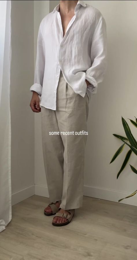 Men Linen Outfit Summer, Linen Outfit Summer, Old Money Men, Money Men, Linen Outfit, Minimalist Fashion Men, Classy Outfits Men, Breathable Clothes, Mens Casual Outfits Summer