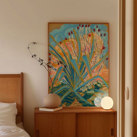 Agave Ocotillo Plant Print – El Baker Art Colorful Large Wall Art, Interior Paintings Art, Big Prints, Bedroom Inspirations Artwork, Cactus In Bedroom, Tall Artwork, Vertical Artwork, Modern Wall Painting, Terracotta Art