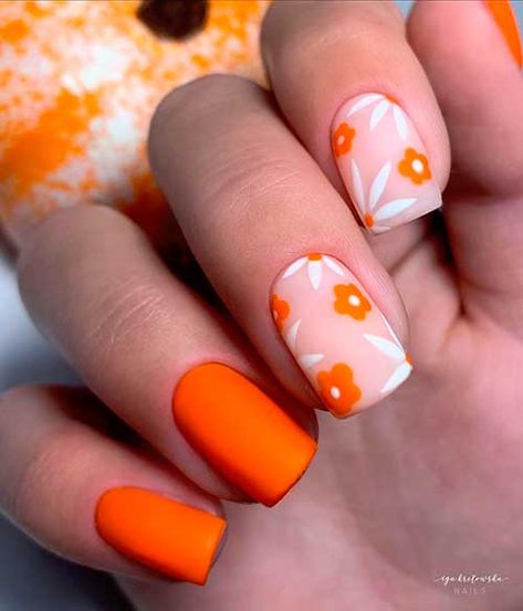 Autumn Orange Nails, Cute Orange Nails, Orange Nails Design, Nails With Orange, Nails For Autumn, Neon Orange Nails, Orange Nail Art, Orange Nail Designs, Orange Nail Polish