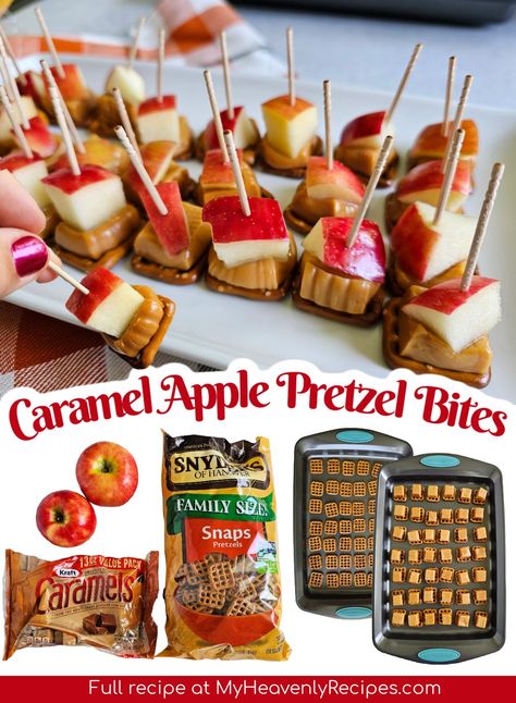 Caramel Apple Dessert Ideas Essen, Caramel Apple Pretzel, Witchy Tea, Apple Bites Recipe, Apple Pretzels, Thanksgiving Snacks, Apple Bite, Fall Snacks, Think Food