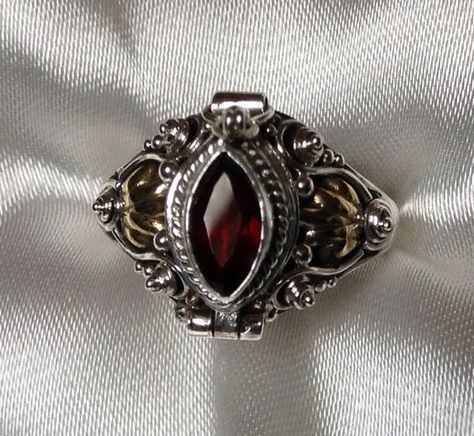 Vintage Gothic Rings, Goth Engagement Rings Vintage Style, Vampire Ring, Gothic Engagement Ring, Poison Ring, Locket Ring, Her Ring, Gothic Rings, Garnet Jewelry