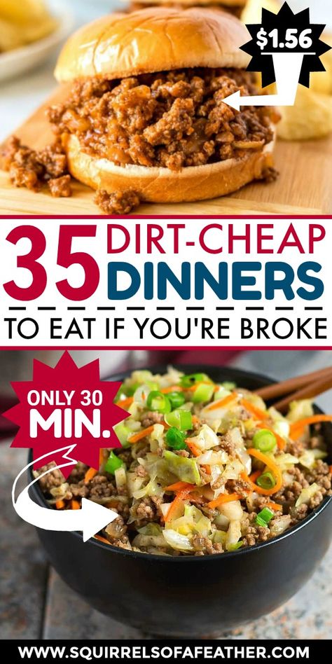 Stay on a budget and still EAT WELL with these dirt-cheap dinner ideas & helpful meal planning and meal prep tips that will keep your mouth AND your wallet happy. Just becuase you want to stick to your frugal living plan doesn't mean you can't east yummy food! Find out the best cheap foods, get tips on how to meal plan, and of course see all the cheap dinner recipes for every diet - all things frugal people LOVE! Cheap Meal Plans, Cheap Dinner Ideas, Budget Family Meals, Easy Cheap Dinners, Usa Food, Cheap Easy Meals, Inexpensive Meals, Cheap Healthy Meals, Cheap Dinner Recipes