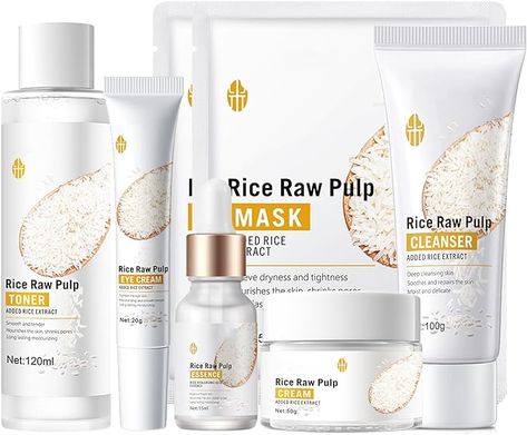 Rice Extract Skin Care Sets & Kits - Cleanser-Eye Cream-Toner-Cream-Serum-Face Mask2PCS -for Hydrate Moisture Restore Elasticity Rice Skin Care, Gifts For Teenage Girls, Buy Skincare, Serum Face, Cream Serum, Skin Cleanse, Skincare Gift Set, Pampering Gifts, Gift Sets For Women