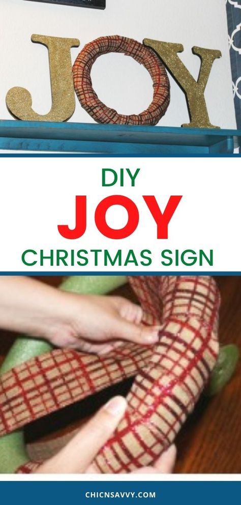 This DIY Joy Christmas Sign is easy to make starting with wooden letters, a foam wreath and colorful ribbon. It's beautiful farmhouse decor to keep things bright and festive for the holidays. #ChristmasCraft #ChristmasDecor #DIYChristmas #crafts Joy Christmas Sign, Foam Wreath, Diy Joy, Colorful Ribbon, Joy Christmas, Beautiful Farmhouse, Saving Ideas, Christmas Sign, Wooden Letters