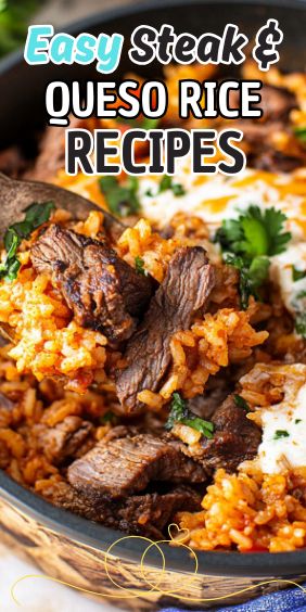 Easy Steak & Queso Rice Ribeye Steak And Rice Recipes, Fajita Rice Recipe, Queso Rice, Quick And Easy Weeknight Dinners, Round Steak Recipes, Steak And Rice, Leftover Steak, Cube Steak Recipes, Gourmet Dishes