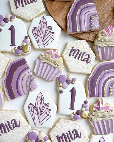 Geode Themed Birthday Party, Gem Themed Birthday Party, Gemstone Birthday Party, Gem Birthday Party, Gem Cookies, Geode Party, Gem Party, Bday Cookies, Kids Party Inspiration