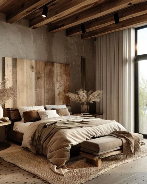 Mountain Cottage Interiors, Cozy Eclectic Bedroom, Earthy Bedroom Decor, Chocolate Brown Interior, Room Inspiration Cozy, Cozy Earthy Bedroom, Bedroom Built Ins, Cozy Bedrooms, Feature Wall Bedroom