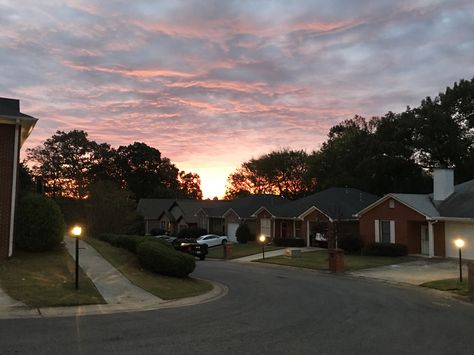 Sunrise n suburban neighborhood n Birmingham, Al Sunrise Neighborhood, Neighborhood Astethic, Small Neighborhood, Suburb House, Suburban Neighborhood, Suburban Neighborhood Aesthetic, Midwest Emo, American Dream, Slice Of Life