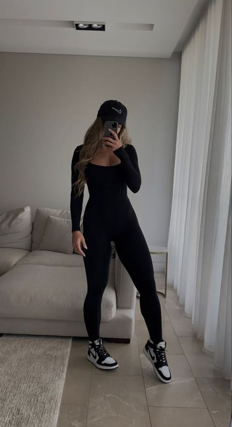 (JUMPSUIT LINK ABOVE ONLY £12.99  and comes in different colour) black jumpsuit outfit activewear casual style nike jordan aesthetic fitcheck