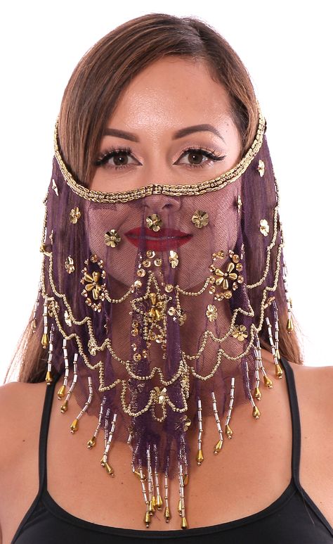 Ornate Harem Belly Dancer Costume Face Veil Accessory - DARK PURPLE Belly Dancer Costume, Belly Dance Veil, Purple Costume, Belly Dancer Outfits, Dancer Outfits, Aladdin Costume, Belly Dance Accessories, Belly Dancer Costumes, Dancer Costume