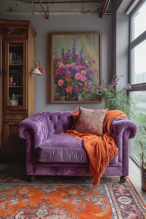 Purple Couch, Dream House Interior, Hippie Art, Dream House Decor, Room Aesthetic, Design Case, Interior Inspo, Dream Home Design, 인테리어 디자인