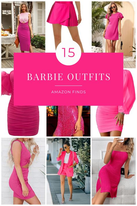 The best Barbie outfits for women, dresses, shoes, clothing and accessories! Barbie Theme Dress For Women, Pink Theme Outfit Party Ideas, Barbie Going Out Outfit, Women’s Barbie Outfit, Mom Barbie Outfit, Womens Barbie Outfit, Barbie Inspired Outfits For Women, Barbie Themed Bachelorette Party Outfits, Pink Barbie Dress For Women