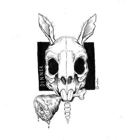 graba on Instagram: “7/52 #inktober52 #inktober2020 #inktober #inktober52dinner #ink #rabbit #skull #meat #rabbitskull #draw #inking #dinner #inkillustration” Rabbit Skull Reference, Rabbit Skull Art, Bunny Skull Drawing, Rabbit Skull Drawing, Bunny Skull Tattoo, Rabbit Sketches, Bunny Skull, Rabbit Skull, P Tattoo