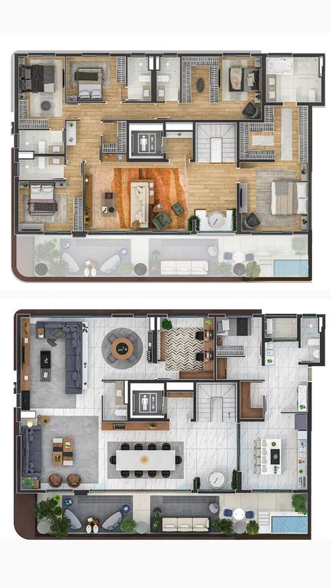 Duplexes House Plans, Duplex House Design Plan, Duplex Villa Plan, Modern Duplex Design House Plans, Duplex Layout, Plan Interior Design, Interior Floor Plan, Modern House Floor Plans, Duplex Plans