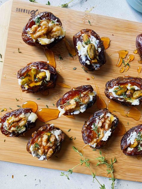 5 Ways to Stuff Dates Dates With Goat Cheese, Goat Cheese Stuffed Dates, Cheese Stuffed Dates, Dates Stuffed, Stuffed Dates, Cheese Appetizer, Date Recipes, Quick And Easy Appetizers, Charcuterie Recipes