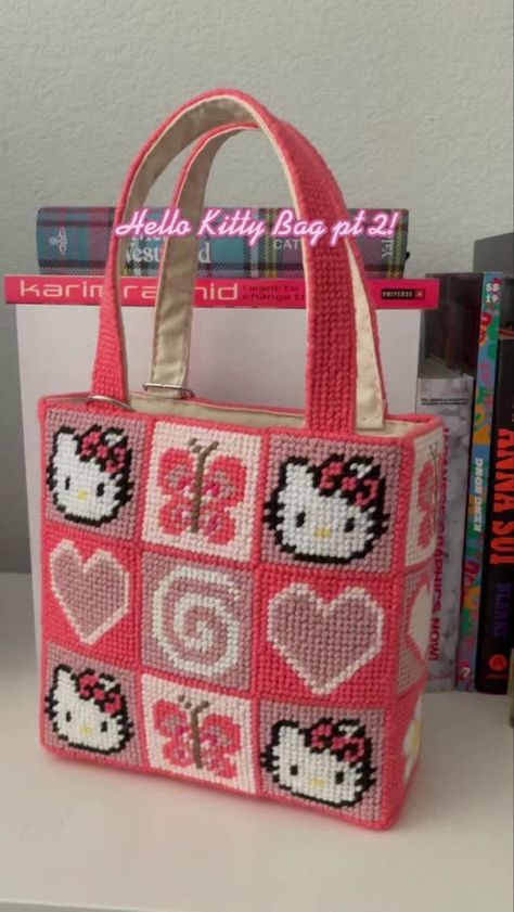 Crochet Hello Kitty Bag, Crochet Hello Kitty, Canvas Bag Diy, Hello Kitty Crochet, Sac Louis Vuitton, Crochet Cup Cozy, Hello Kitty Bag, Pixel Crochet, Diy Bags Patterns