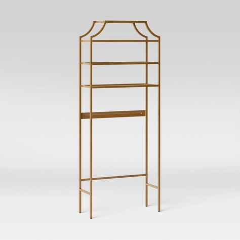 Metal/Glass Etagere Brass - Threshold™ Bathroom Mistakes, Glass Etagere, Tall Corner Cabinet, Design Closet, Over Toilet Storage, Bathroom Shelving, Toilet Shelves, Decorative Shelving, Shelving Ideas