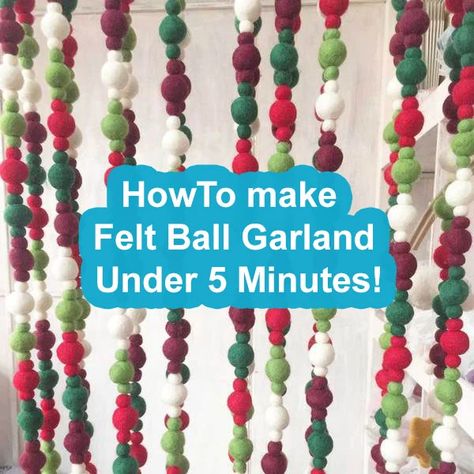 How To Make Felt Ball Garland, Wool Garland Christmas Tree, Felted Garland Diy, Felt Ball Garland Christmas Tree, Felted Wool Garland, Felt Ball Crafts Christmas, Felt Christmas Tree Garland, Felt Garland Diy Christmas, Diy Christmas Felt Garland