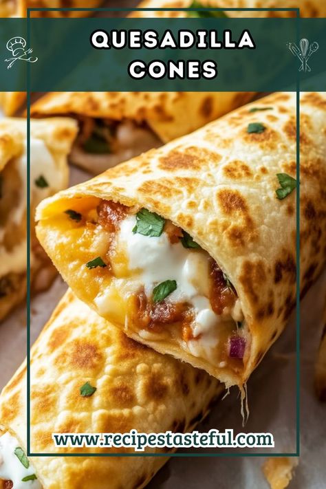 These Quesadilla Cones are a fun twist on traditional quesadillas, featuring crispy tortilla cones filled with savory chicken, peppers, and melted cheese. Perfect for parties or family dinners, they're easy to make and even more enjoyable to eat! Chicken Quesidillas, Tortilla Cones, Cheese Quesadilla Recipe, Chicken Peppers, Cheese Quesadilla, Fajita Seasoning, Quesadilla Recipes, Savory Chicken, Chicken Quesadillas