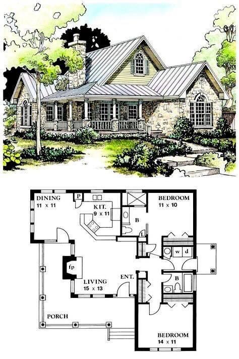 1500 Sf House Plans, 2 Bed House Plans, Small Ranch House Plans, House Plans Cottage, Small Ranch House, Retirement House Plans, Small Country Homes, 2 Bed House, Small Cottage House Plans