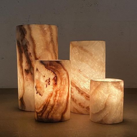 ALABASTER Cylinder Shape Brown Alabaster Tea Light Candle Holder. Amber Alabaster, Alabaster Candle, Alabaster Sheet, Alabaster Lighting, Egyptian Arabic, Cylinder Candle Holders, Wooden Lampshade, Stone Candles, The Sahara Desert, Alabaster Stone