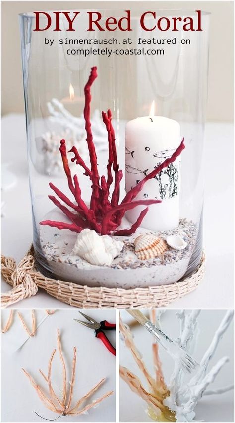 DIY Red Coral Figurine Figurine, Sand Art Crafts, Diy Coral, Coral Painting, Pool Noodle Crafts, Under The Sea Crafts, Beach Crafts Diy, Coral Decor, Nautical Crafts