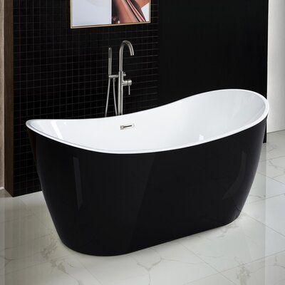 WoodBridge 59" x 29" Freestanding Soaking Bathtub Black Bath Tub, Bentley 2022, Free Standing Tubs, Black Tub, Nickel Faucet, Decorating Bathrooms, Pedestal Tub, Brushed Nickel Faucet, Quonset Hut