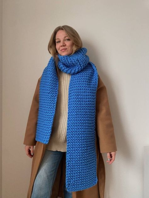 Extra Long Scarf Luxurious Oversized Chunky Knit Scarf Neck - Etsy Canada Knitting Chunky Scarf, Hand Knitted Scarf Ideas, Long Knitted Scarf, Long Knit Scarf, Wool Scarf Crochet, Big Knit Scarf, Crochet Oversized Scarf, Chunky Wool Crochet Ideas, Crochet Scarf Outfit