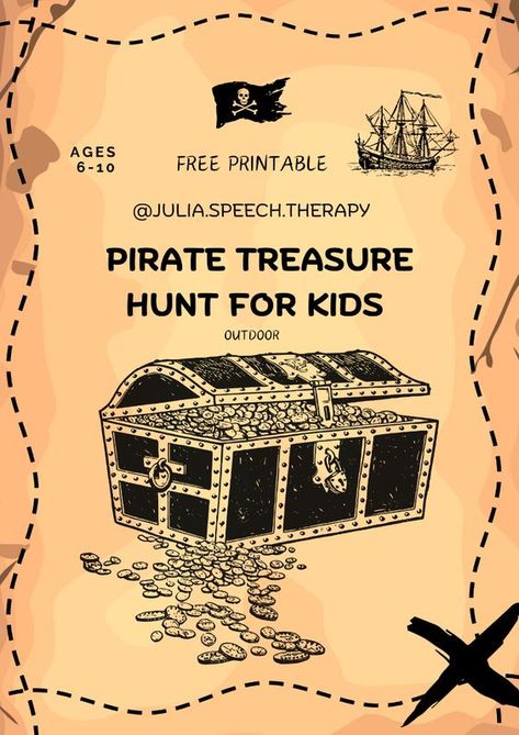 Get ready for an exciting Pirate Treasure Hunt like no other. In this thrilling outdoor quest, you'll:
   ✔  solve puzzles;
   ✔ decode messages;
   ✔ find the clues;
   ✔ uncover the treasure!

Join Noor Speech Therapy Camp for a fun and educational experience. Book your place now - https://bit.ly/3Tjswx

Download, Print, and Play!

#piratetreasurehunt #kidsadventure #outdoorgames #solvepuzzles #decodemessages #findtheclues #treasurehuntfun #familyadventure #kidsgamenight #outdoortreasurehunt #pirateadventure #treasurehuntforkids School Treasure Hunt Clues, Scavenger Hunt Ideas For Kids With Clues, Kids Treasure Hunt Ideas, Pirate Books For Kids, Library Treasure Hunt, Treasure Hunt Ideas For Kids Outdoor, Treasure Hunt Clues For Kids Outdoor, Pirate Scavenger Hunt For Kids, Treasure Hunt Games For Kids