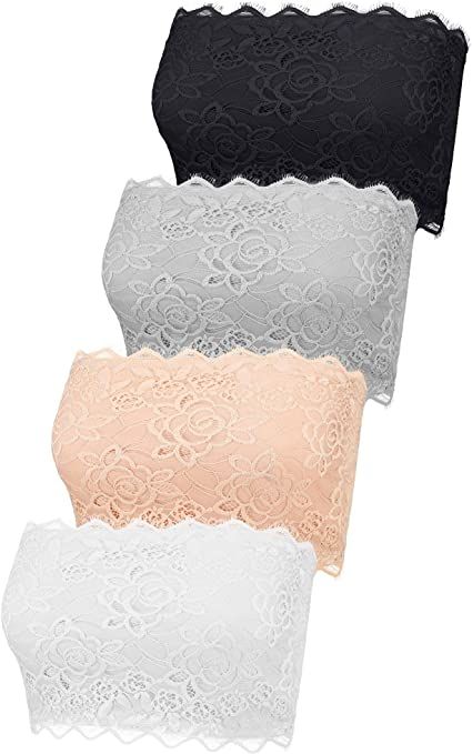 4 Pieces Women's Lace Bandeau Bra Strapless Bra Bralette Seamless Bandeau Crop Tube Top Bra Tube Top Bra, Tube Bra, Cute Summer Shirts, Crop Tube Top, Lace Bandeau Bra, Strapless Shirt, Top Bra, Lace Bandeau, Strapless Bandeau