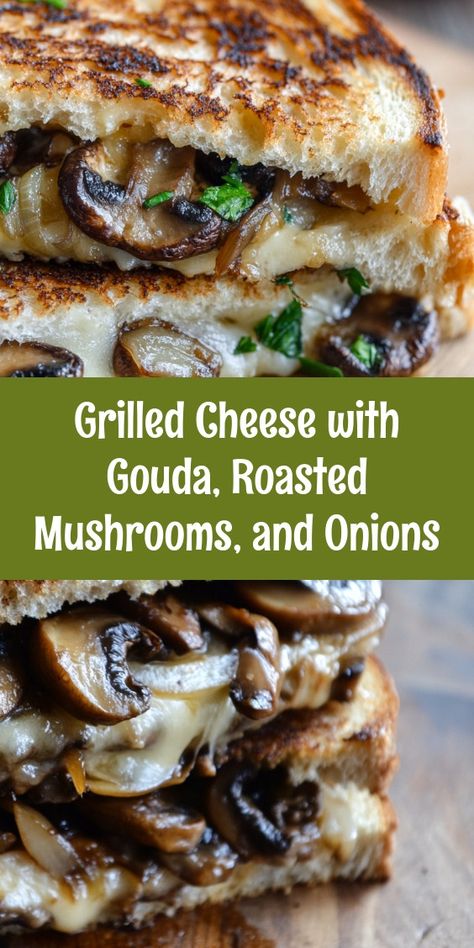 Elevate your comfort food game with this gourmet Grilled Cheese featuring smoked Gouda, roasted mushrooms, and sweet caramelized onions! This innovative twist on a classic sandwich combines rich flavors and delightful textures, making each bite an unforgettable experience. With just a few ingredients and easy steps, you'll have a delicious meal that serves as a warm hug on a chilly day. Perfect for cozy nights in or casual gatherings—try it today and enjoy the irresistible crispy, gooey goodness! 🍞🧀🍄🥪 #GrilledCheese #ComfortFood #RecipeIdeas Grilled Cheese With Gouda Roasted Mushrooms And Onions, Grilled Cheese With Caramelized Onions, Mushroom Onion Gouda Grilled Cheese, Smoked Gouda Grilled Cheese, Mushroom Grilled Cheese Sandwich, Garlic Mushroom Grilled Cheese, Gouda Grilled Cheese Sandwiches, Aged Gouda Recipes, Recipes With Gouda