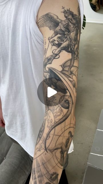 Full Hand Tattoo Design, Anime Full Sleeve Tattoo Design, Negative Space Tattoo Sleeve, Full Arm Tattoos Anime, Full Arm Anime Tattoo, Fullsleeve Japanese Tattoo Design, Long Sleeve Japanese Tattoo, Full Sleeve Tattoos For Guys, Oscar Akermo