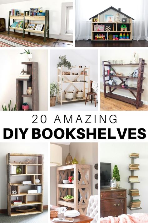 Diy Bookshelf Ideas, Diy Bookshelf Design, Diy Bookshelf Plans, Diy Bookshelves, Farmhouse Bookshelf, Pallet Bookshelf, Unique Bookshelves, Simple Bookshelf, Diy Bookshelf