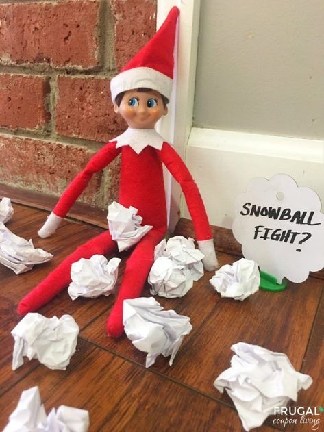 Elf on the Shelf Ideas - Snowball Fight? Daily ideas on Frugal Coupon Living #elfontheshelf #elf #elfontheshelfideas #elfideas #elfdoll #elfie Elf On The Shelves, Elf Classroom, Elves At Play, Classroom Elf, Elf Ideas Easy, Elf Shelf, Chirstmas Decor, Awesome Elf On The Shelf Ideas, Elf Activities