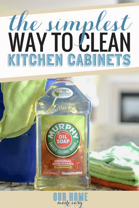 Wondering how to clean your kitchen cabinets easily? Keep it simple and with this favorite cleaner and you'll have sparkling clean kitchen cabinets! #cleaning #kitchen #cabinets #cleanhome #home Household Cleaning Tips, Cabinet Cleaner, Murphy Oil Soap, Murphys Oil Soaps, Cleaning Cabinets, Clean Kitchen Cabinets, Bathroom Cleaning Hacks, Cleaning Wood, Sparkling Clean