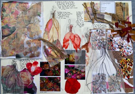 https://flic.kr/p/jsAA48 | Design Development | A Level Textiles Flower project.  Design and print development. Range of dresses based on the process of decay in flowers, and the process of creating textile print Sketchbook Materials, Fashion Sketchbook Inspiration, Sketchbook Layout, Textiles Sketchbook, A Level Textiles, Gcse Art Sketchbook, A Level Art Sketchbook, Fashion Design Sketchbook, Fashion Design Portfolio